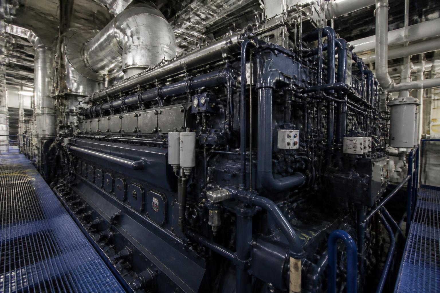 Ship machinery inside a vessel engine room
